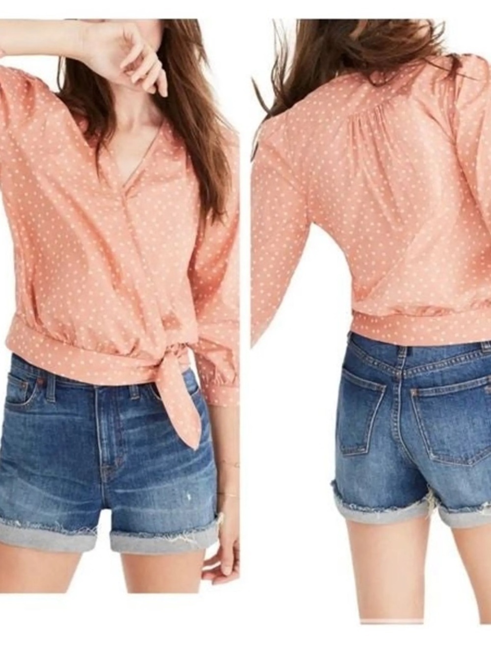 Madewell Peach Pink Star Scatter Wrap Top - Picture 4 of 14